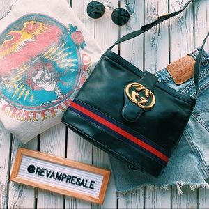 VINTAGE GUCCI NAVY LEATHER BLONDIE BRITT BAG